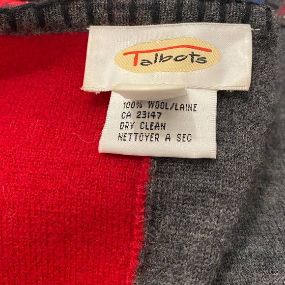 Talbots Red/Black/Gray 100% Wool Front Zip Sweater Small S - Picture 3 of 5